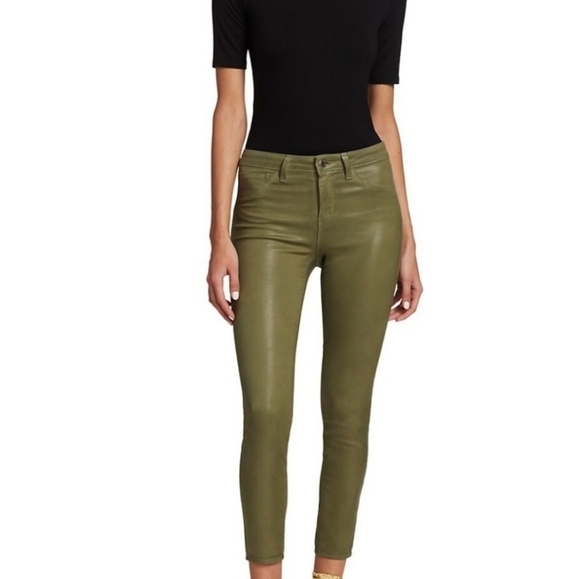 L’AGENCE Marguerite High Rise Skinny Jeans In Coated Ivy Green Denim Size 24 - Picture 1 of 12